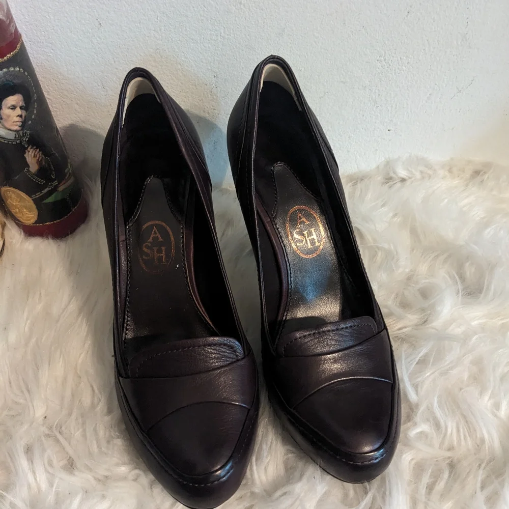Ash Dark Brown Leather Loafer Pumps 6.5